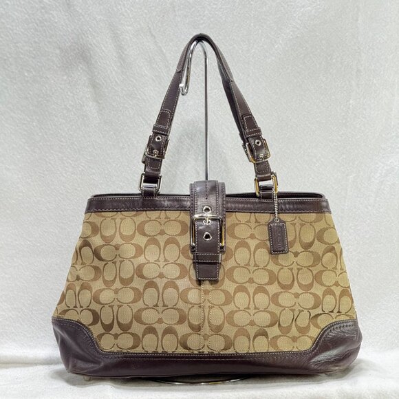 Coach Signature Women's Canvas & Leather Satchel Handbag Brown Dual Handles - Picture 13 of 13